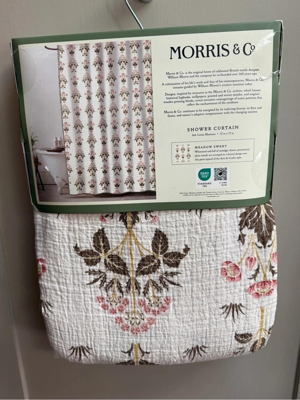 Morris & Co. NWT Meadow Sweet  Floral Shower Curtain Cream & Brown 72